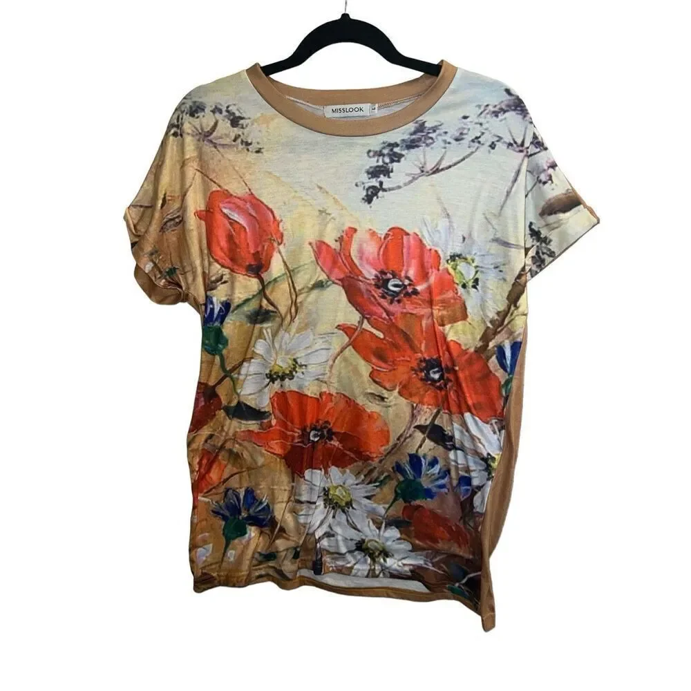 ✨Misslook Summer Floral Short Sleeve Casual Cotten Blend Sz Large Tee✨